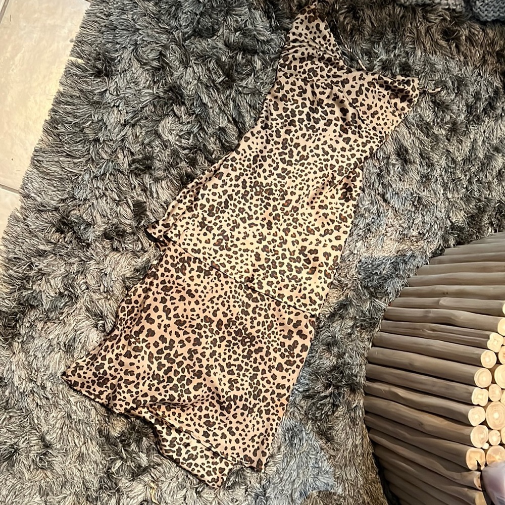 Abercrombie & Fitch Tan Leopard Slip Midi Dress